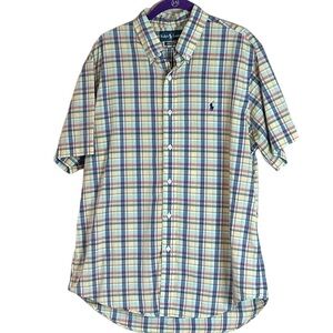 Ralph Lauren Men's Custom Fit Short Sleeve Cotton Plaid Shirt Pony Size Large